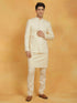 Vastramay Men's Cream Linen Cotton jodhpuri, Kurta and Pyjama Set