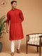 Vastramay Men's Maroon Cotton Handloom Kurta With White Pant Set
