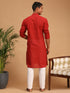 Vastramay Men's Maroon Cotton Handloom Kurta With White Pant Set