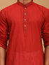 Vastramay Men's Maroon Cotton Handloom Kurta With White Pant Set