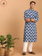Vastramay Men's Blue Leaf Print cotton Kurta With White Pant Style pyjama Set