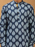 Vastramay Men's Blue Leaf Print cotton Kurta With White Pant Style pyjama Set