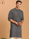 Vastramay Men's Grey jacquard Zig Zag Cotton Kurta