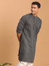 Vastramay Men's Grey jacquard Zig Zag Cotton Kurta