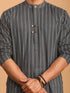 Vastramay Men's Grey jacquard Zig Zag Cotton Kurta