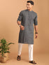 Vastramay Men's Grey jacquard Zig Zag Cotton Kurta