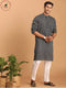 Vastramay Men's Grey jacquard Zig Zag Cotton Kurta With Pant Set