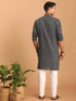Vastramay Men's Grey jacquard Zig Zag Cotton Kurta With Pant Set