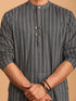 Vastramay Men's Grey jacquard Zig Zag Cotton Kurta With Pant Set