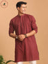 Vastramay Men's Maroon jacquard Zig Zag Cotton Kurta