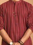 Vastramay Men's Maroon jacquard Zig Zag Cotton Kurta