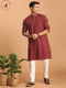 Vastramay Men's Maroon jacquard Zig Zag Cotton Kurta With Pant Set