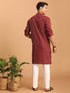 Vastramay Men's Maroon jacquard Zig Zag Cotton Kurta With Pant Set