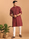 Vastramay Men's Maroon jacquard Zig Zag Cotton Kurta With Pant Set