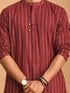 Vastramay Men's Maroon jacquard Zig Zag Cotton Kurta With Pant Set