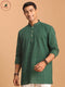 Vastramay Men's Green Striped Cotton Short Kurta