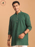 Vastramay Men's Green Striped Cotton Short Kurta