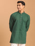 Vastramay Men's Green Striped Cotton Short Kurta