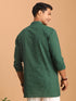 Vastramay Men's Green Striped Cotton Short Kurta