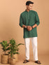 Vastramay Men's Green Striped Cotton Short Kurta
