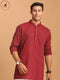 Vastramay Men's Maroon Striped Cotton Short Kurta