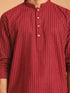 Vastramay Men's Maroon Striped Cotton Short Kurta