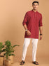 Vastramay Men's Maroon Striped Cotton Short Kurta With White Pant Set