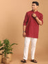 Vastramay Men's Maroon Striped Cotton Short Kurta With White Pant Set