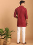 Vastramay Men's Maroon Striped Cotton Short Kurta With White Pant Set