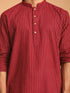 Vastramay Men's Maroon Striped Cotton Short Kurta With White Pant Set