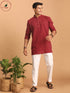 Vastramay Men's Maroon Striped Cotton Short Kurta With White Pant Set