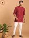 Vastramay Men's Maroon Striped Cotton Short Kurta With White Pant Set