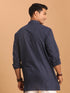 Vastramay Men's Navy Blue Striped Cotton Short Kurta