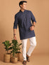 Vastramay Men's Navy Blue Striped Cotton Short Kurta