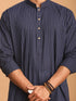 Vastramay Men's Navy Blue Striped Cotton Short Kurta With White Pant Set
