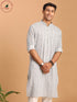 Vastramay Men's Grey And White Batik Printed Kurta