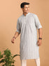 Vastramay Men's Grey And White Batik Printed Kurta