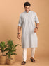Vastramay Men's Grey And White Batik Printed Kurta