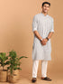 Vastramay Men's Grey And White Batik Printed Kurta with White Pant Set