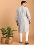 Vastramay Men's Grey And White Batik Printed Kurta with White Pant Set