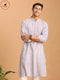 Vastramay Men's Purple And White Batik Printed Kurta