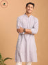 Vastramay Men's Purple And White Batik Printed Kurta