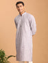 Vastramay Men's Purple And White Batik Printed Kurta