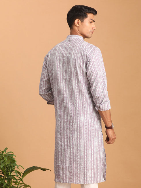Vastramay Men's Purple And White Batik Printed Kurta