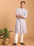 Vastramay Men's Purple And White Batik Printed Kurta with White Pant Set