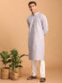 Vastramay Men's Purple And White Batik Printed Kurta with White Pant Set