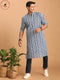 Vastramay Men's White And Blue Striped cotton Kurta