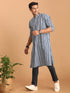 Vastramay Men's White And Blue Striped cotton Kurta