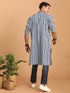 Vastramay Men's White And Blue Striped cotton Kurta