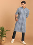 Vastramay Men's White And Blue Striped cotton Kurta